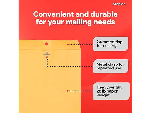 Staples 9 x 12 Kraft Clasp & Moistenable