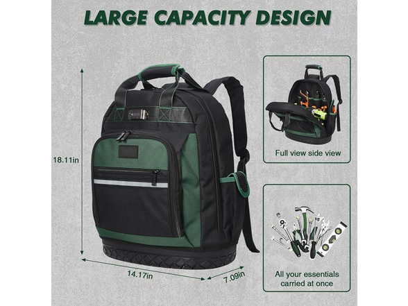 Heavy Duty Oxford Tool Backpack 17'' Curved Hard Base