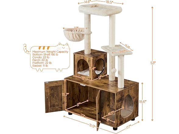 Yaheetech Litter Box Enclosure with Cat Tree,