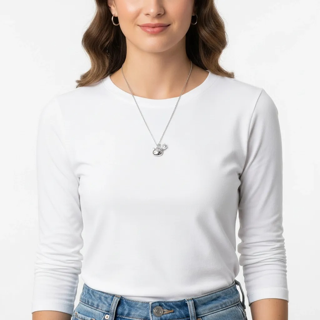 Moissanite Diamond Kitty Charm Necklace - Gallery 5