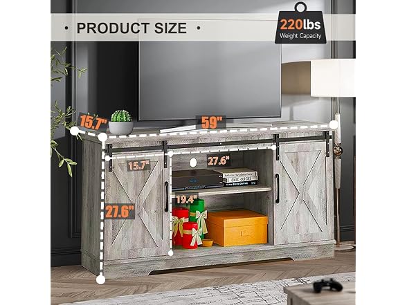 IDEALHOUSE TV Stand 65 White Barn Door
