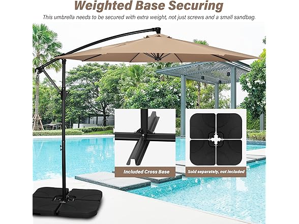 InfiniPower 10ft Cantilever Patio Hanging Umbrella