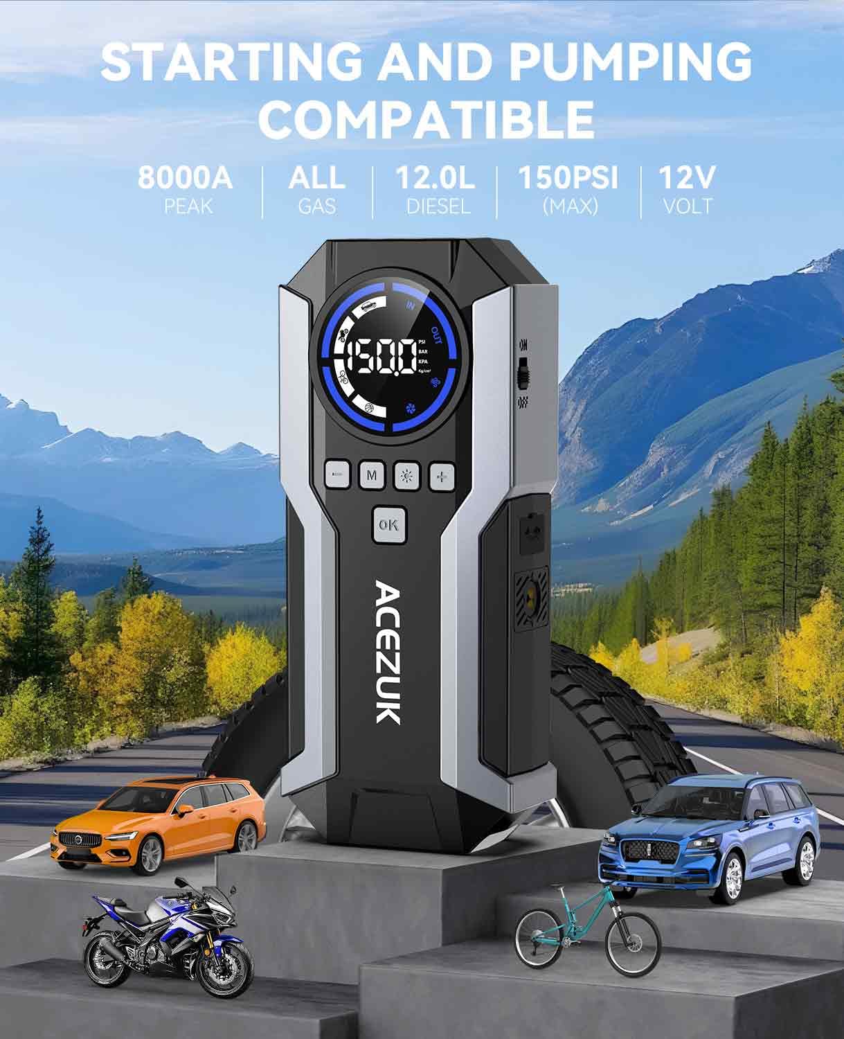 ACEZUK 8000A Jump Starter w/ Air Compressor - Gallery 9