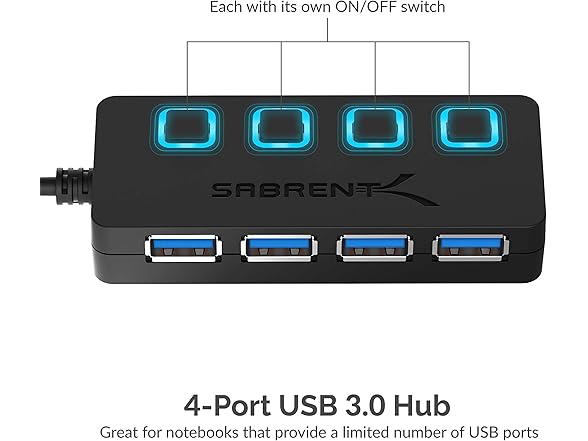 SABRENT 4-Port USB 3.0 Hub w/ Switches