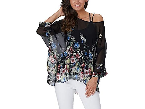 Ckikiou Women (OS) Flowy Batwing Semi Sheer Up
