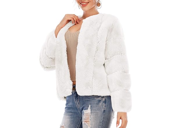 BerryGo Women (M) Long Sleeve Open Front Faux Coat