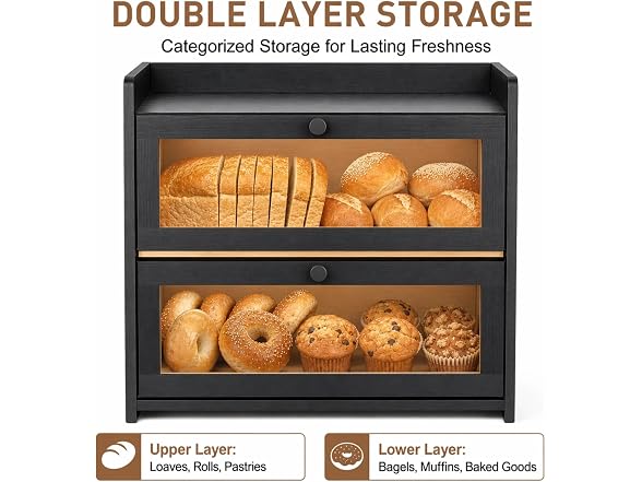Large Bread Box - 15.7" Bamboo Double