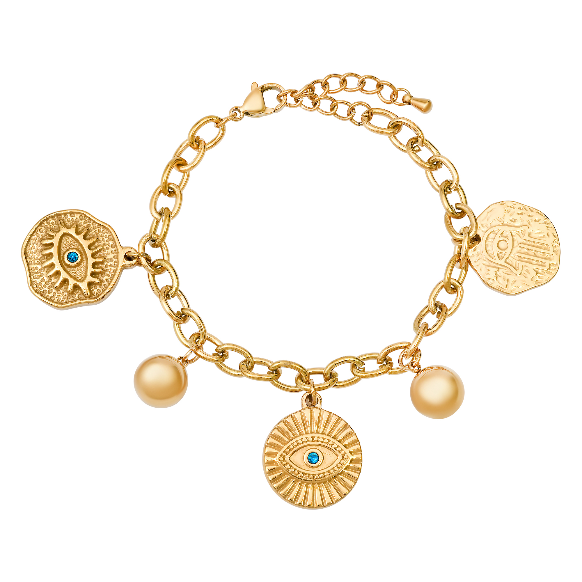 18K Gold Evil Eye Charm Bracelet - Gallery 4