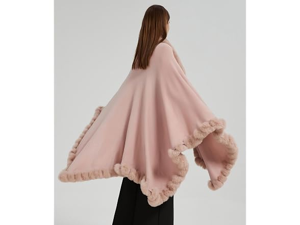 Tngan Women (OS) Faux Fox Fur Trim Cardigan Cape