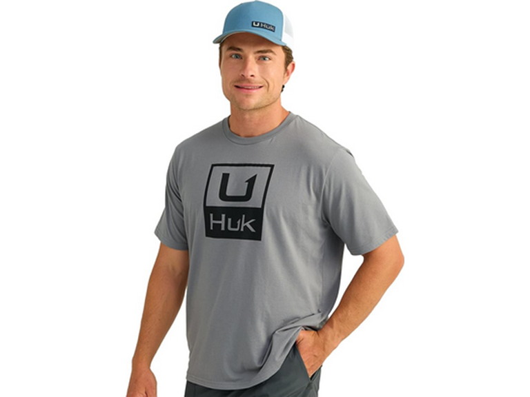 HUK Men's Standard Short Sleeve Performance Tee, Fishing T-Shirt Stacked Logo-Night Owl