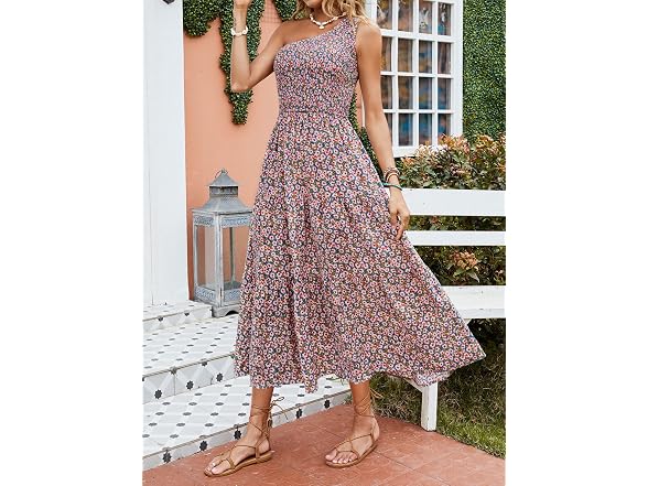 Zesica Women (S) Summer One Shoulder Midi Dresses
