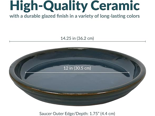 Sunnydaze 12" Ceramic Plant Saucers- Forest Lake Green