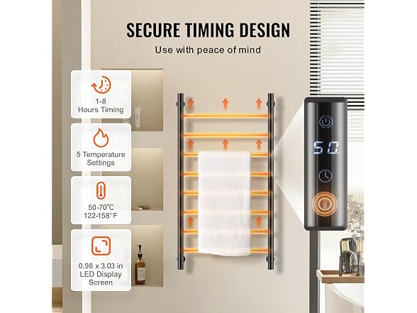 VEVOR 8 Bars Towel Warmer Rack, 120V