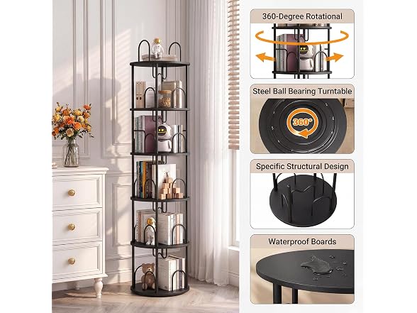 5 Tier Rotating Bookshelf, 360°