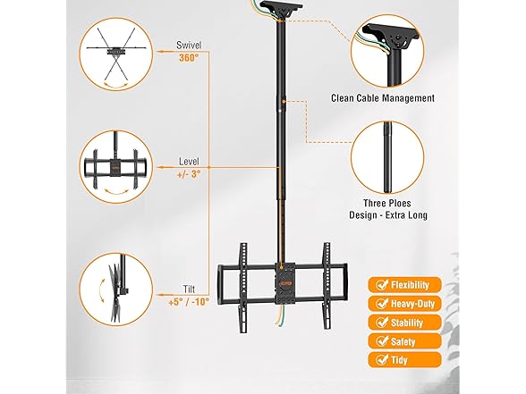 ELIVED Ceiling TV Mount | 37-75in