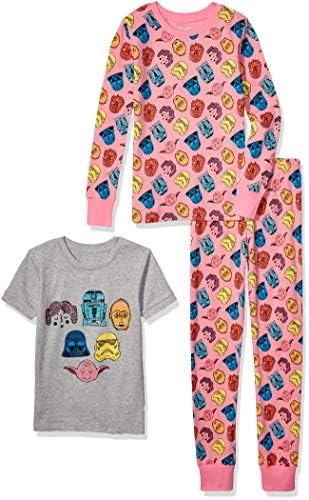 Spotted Zebra Girl's Disney Star Wars Marvel Frozen Princess Snug-Fit Cotton Pajamas 4-Piece