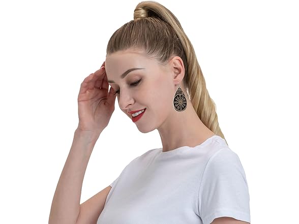 Runes Compass Leather Earrings