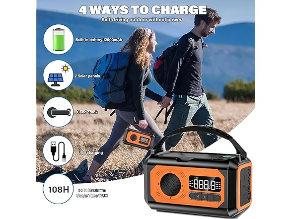UYEIKMLOP 12000mAh Emergency Hand Crank Weather Radio