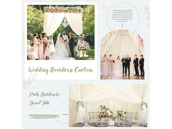 QueenDream Ivory Chiffon Wedding Backdrop 10x8ft
