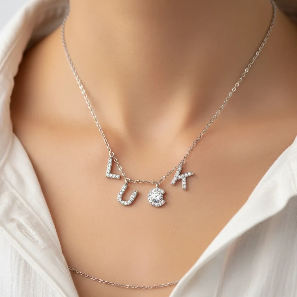 Diamond Luck Letter Pendant Necklace - Gallery 6