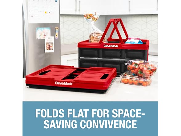 CleverMade Collapsible Shopping Basket 32L- Red
