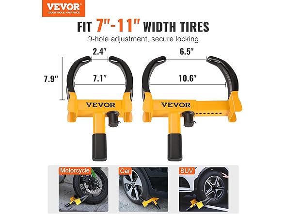 VEVOR 2 Packs Universal Wheel Clamp Lock
