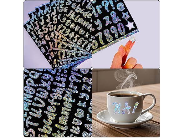 8 Pcs Glitter Alphabet Stickers, Cursive