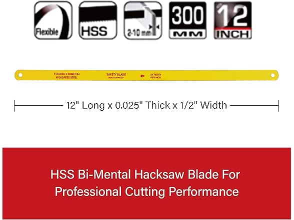 12" Bi-Metal Hacksaw Blades 24TPI 10Pk