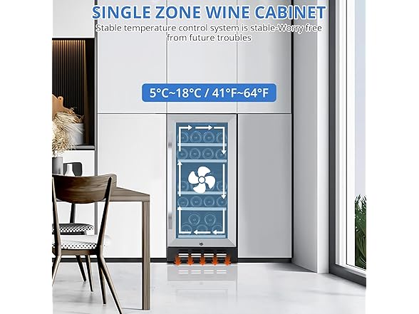 Metal Built-in Single Door Wine Cooler 26 Bottles 