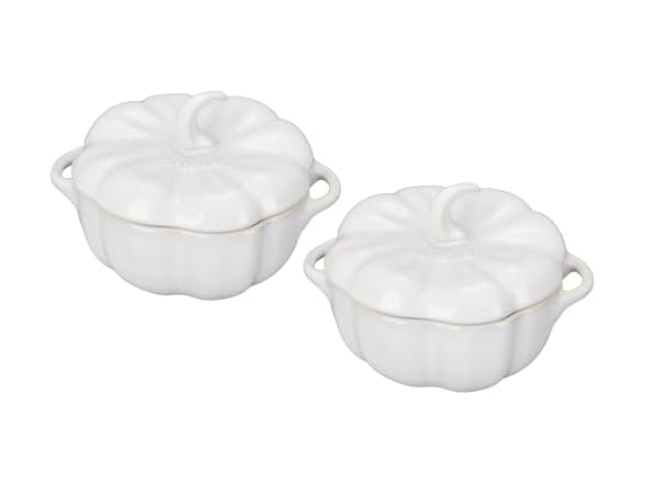 STAUB 2pc Pumpkin Cocotte Set Ivory