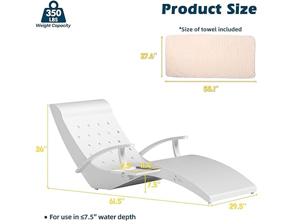Sun Tanning Lounge Chair with Tray & Towel Ledge