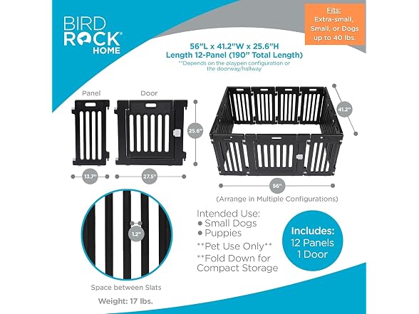 BIRDROCK HOME Dog Playpen w/Door, 12 Panel, 25.6"