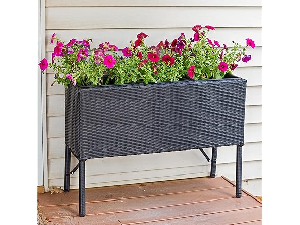 Sunnydaze 3-Section Wicker Raised Planter Box