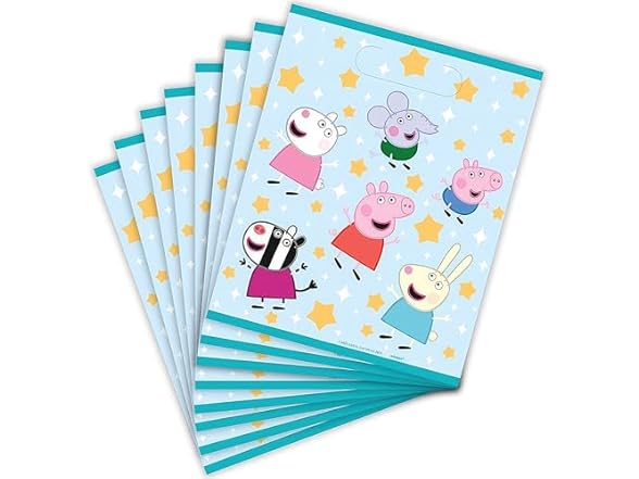 Unique Peppa Pig Plastic Loot Bags, 8 Count