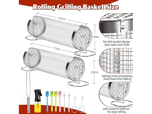 2 Pack BBQ Rolling Grill Baskets