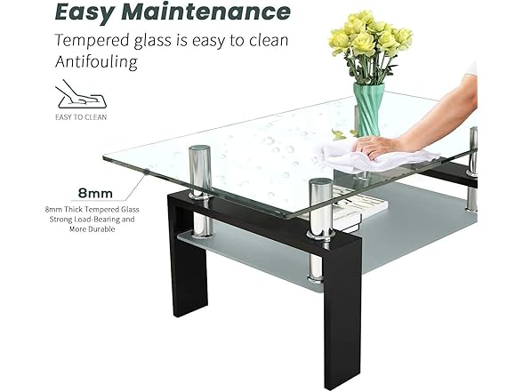 DKLGG Rectangle Glass Coffee Table