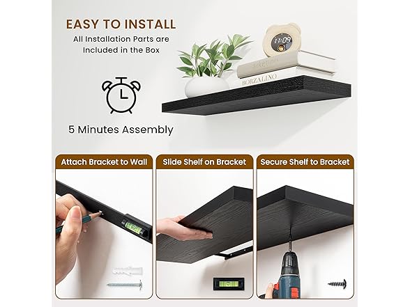 2 Pack Floating Shelves, Black