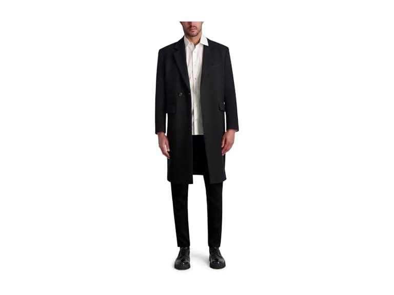 Karl Lagerfeld Paris Men's Side Buttons Top Coat, Black