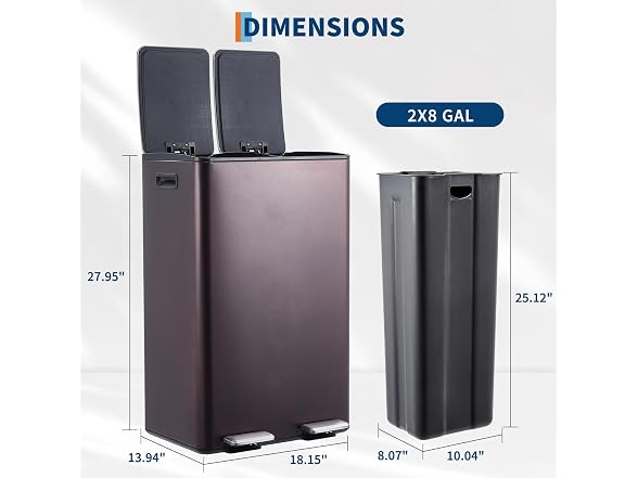 OUTLANE 16 Gal Dual Recycling Bin Brown