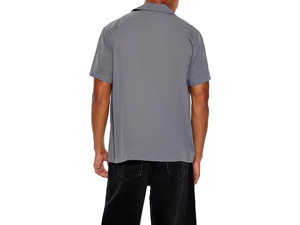 Forever 21 Men (M) Rayon Cuban-Collar Shirt Grey