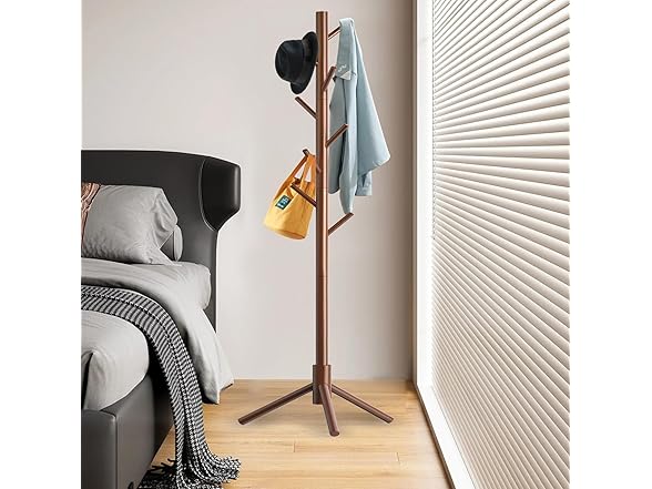 Brown Wooden Coat Rack Stand