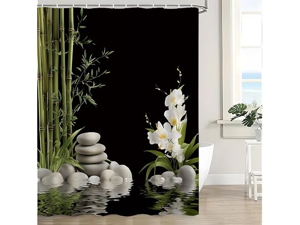 Bamboo Shower Curt Green Stone Meditation