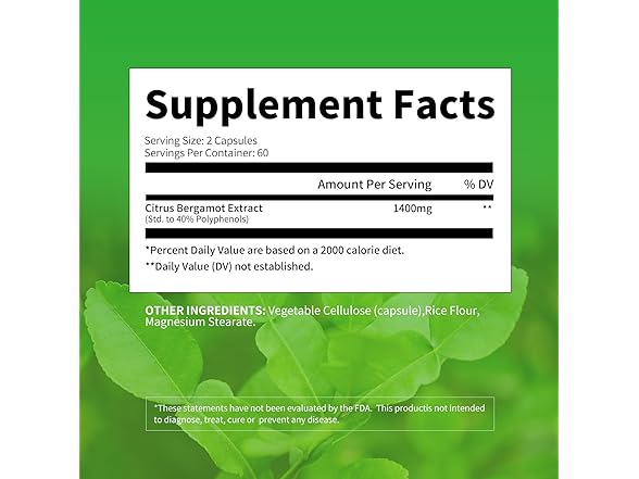 Organic Citrus Bergamot 1400mg, 120 Capsules