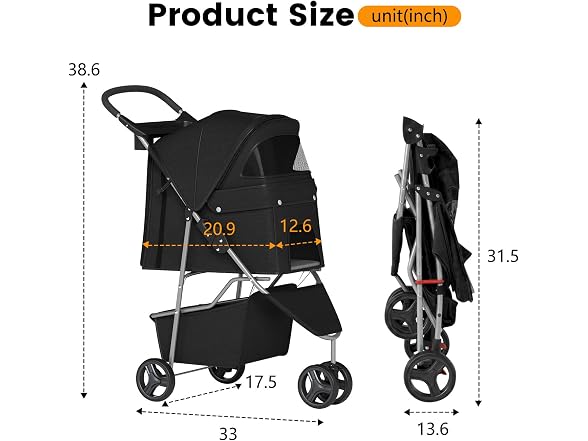 BestPet | 3-Wheel Pet Stroller | Dog and Cat Stroller