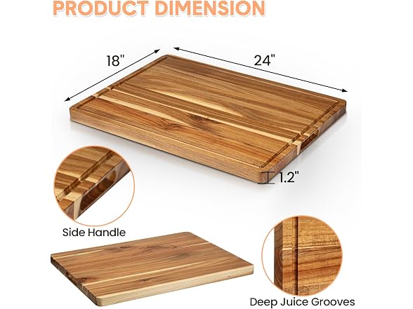 OUTLANE 24 x 18 in Extra Large Acacia Wood Cutting Board