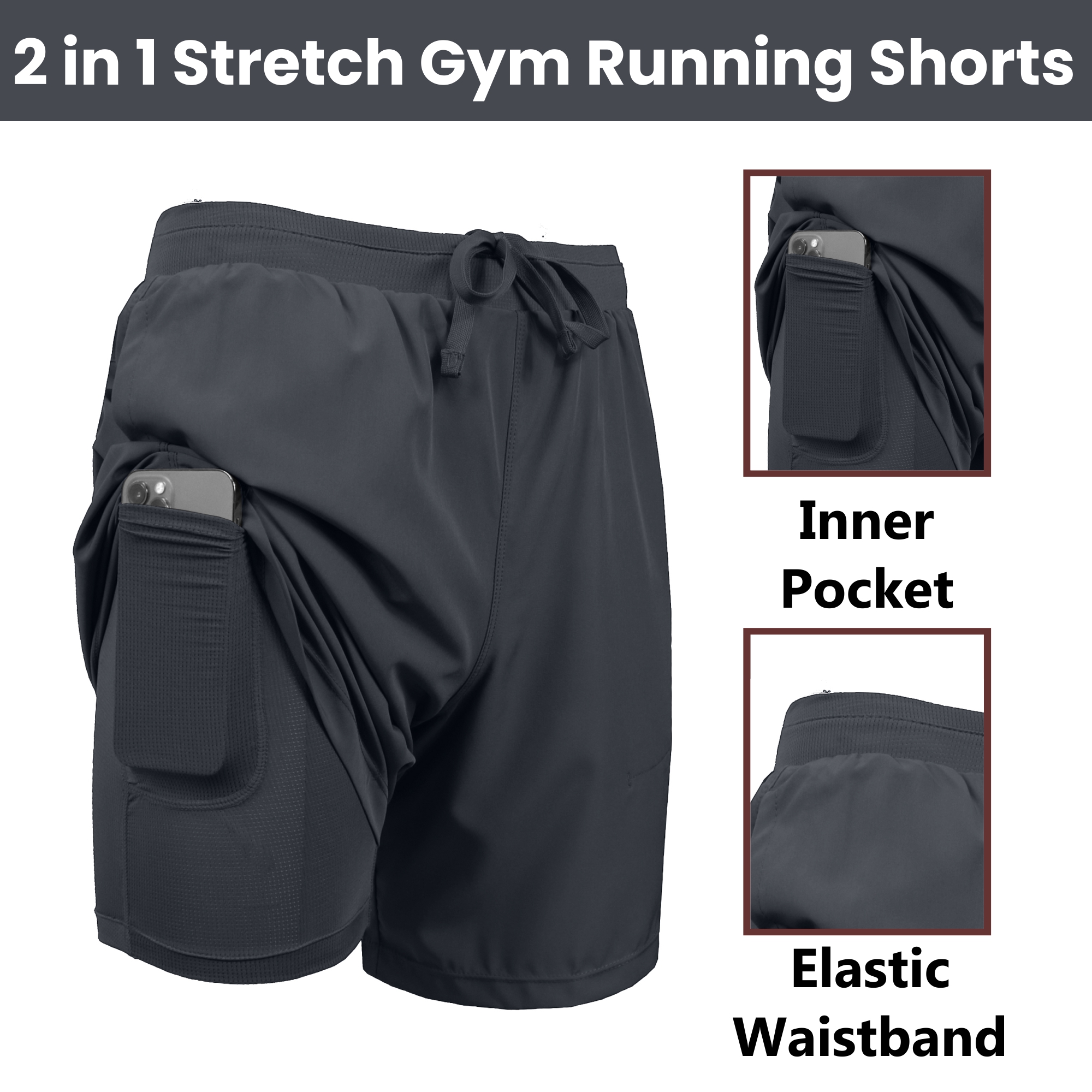 3Pk Mens 2-in-1 Quick Dry Shorts w/Liner - Gallery 23