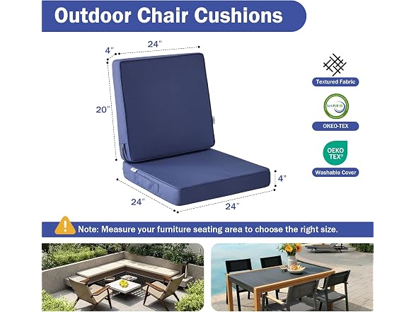 IPYNBAP Outdoor Chair Cushions 24x24x4