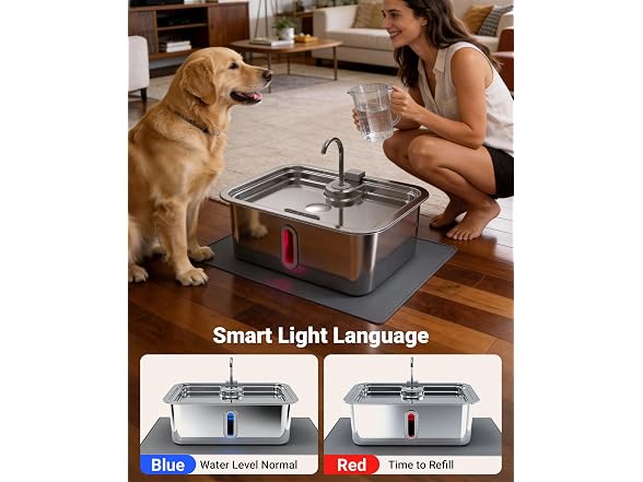 3.96Gal/15L Large Dog Water Fountain with Pet Mat 