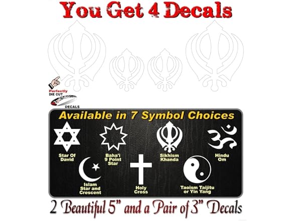 Sikhism Khanda Decals 4Pcs White 3"