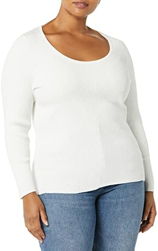 Amazon Essentials Women's Long-Sleeve Sweater Fine Gauge Stretch Scoop Neck, Available in Plus Sizes, Ivory, Medium